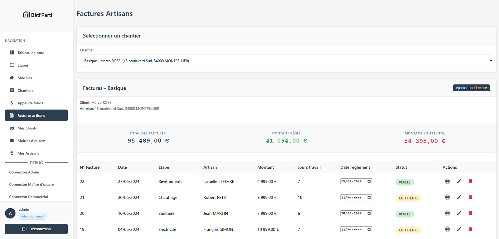 Facture - Vue d'une facture